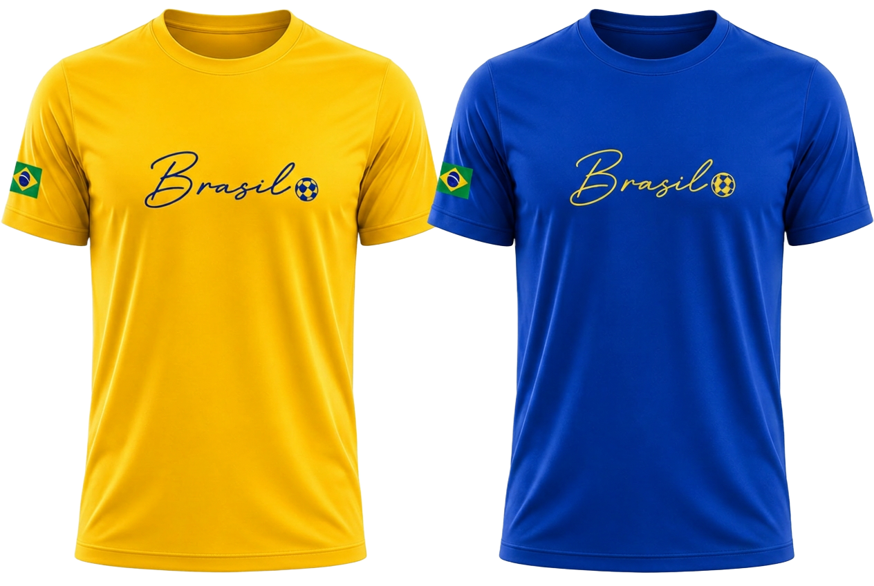 Camisetas exclusivas do Brasil — amarela e azul — Acuas Fitness