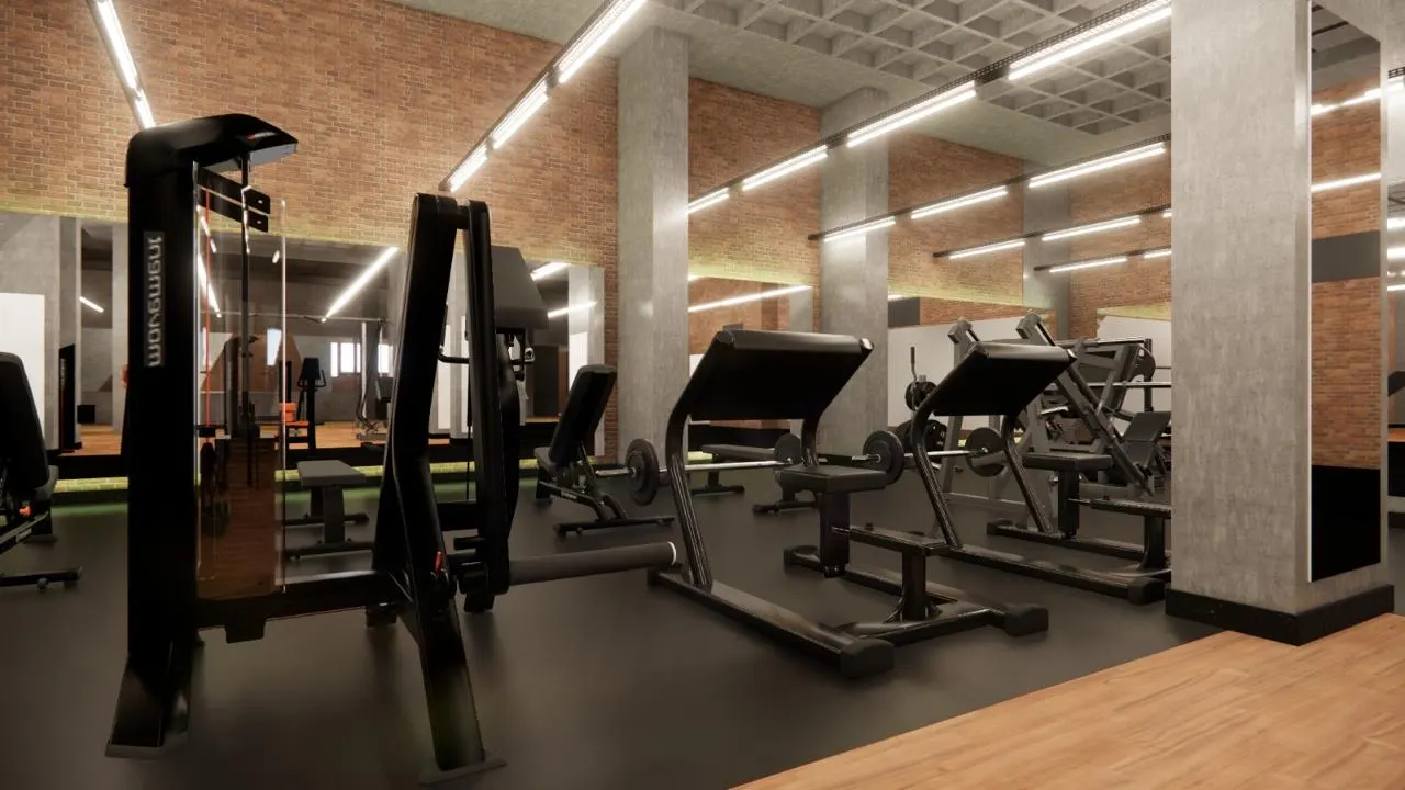 Equipamentos de musculação alinhados na nova unidade Acuas Águas Claras